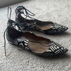 Aquazzura Snakeskin Christy Lace-up Flat
